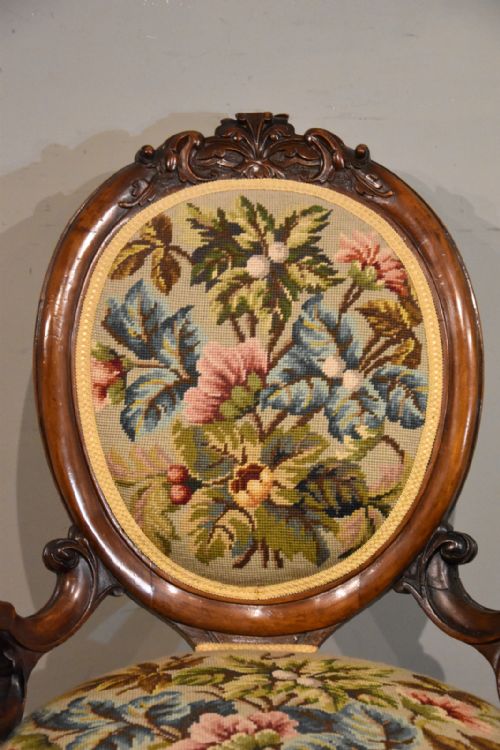 EARLY VICTORIAN CARVED WALNUT PARLOUR CHAIR - ADDITIONAL PHOTO 1