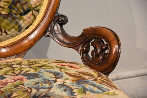 EARLY VICTORIAN CARVED WALNUT PARLOUR CHAIR - ADDITIONAL PHOTO 2
