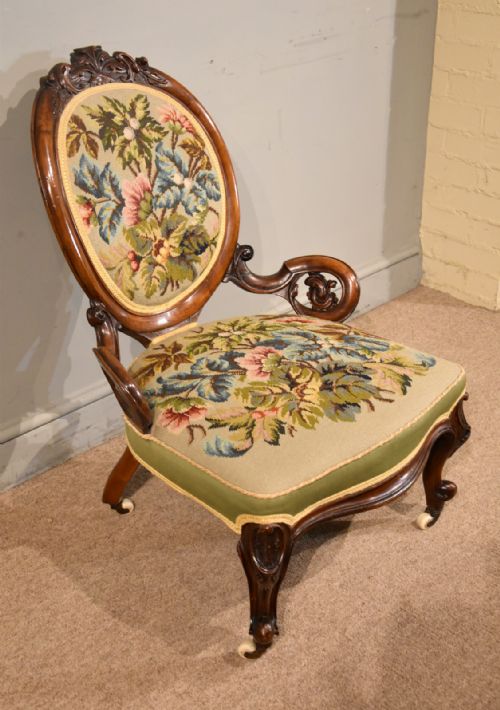 EARLY VICTORIAN CARVED WALNUT PARLOUR CHAIR - ADDITIONAL PHOTO 3
