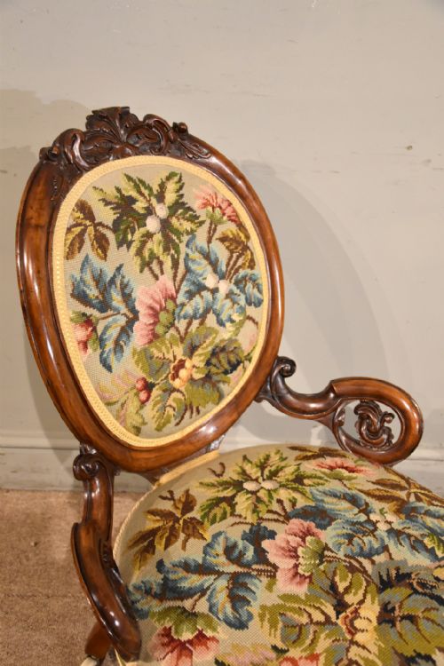 EARLY VICTORIAN CARVED WALNUT PARLOUR CHAIR - ADDITIONAL PHOTO 5