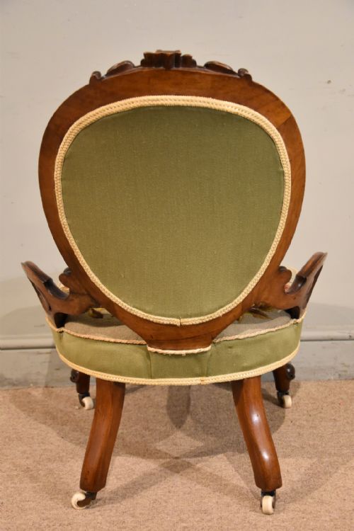 EARLY VICTORIAN CARVED WALNUT PARLOUR CHAIR - ADDITIONAL PHOTO 6