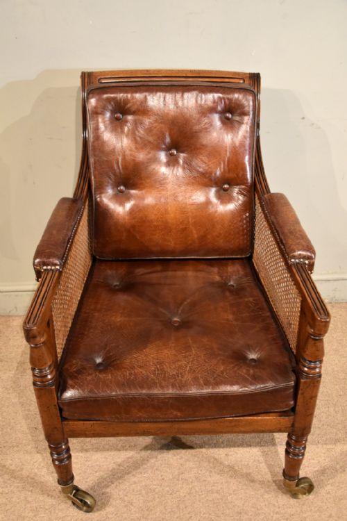 REGENCY CANE AND LEATHER BERGERE LIBRARY CHAIR - ADDITIONAL PHOTO 2