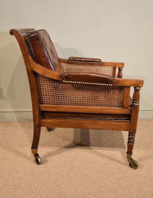 REGENCY CANE AND LEATHER BERGERE LIBRARY CHAIR - ADDITIONAL PHOTO 4