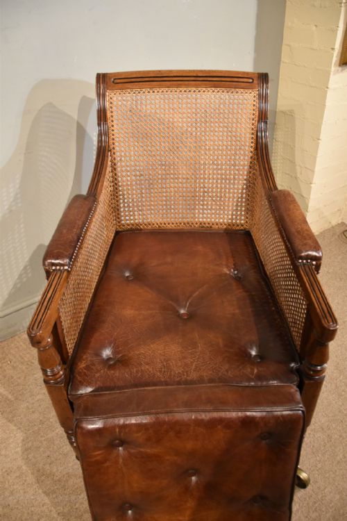 REGENCY CANE AND LEATHER BERGERE LIBRARY CHAIR - ADDITIONAL PHOTO 7