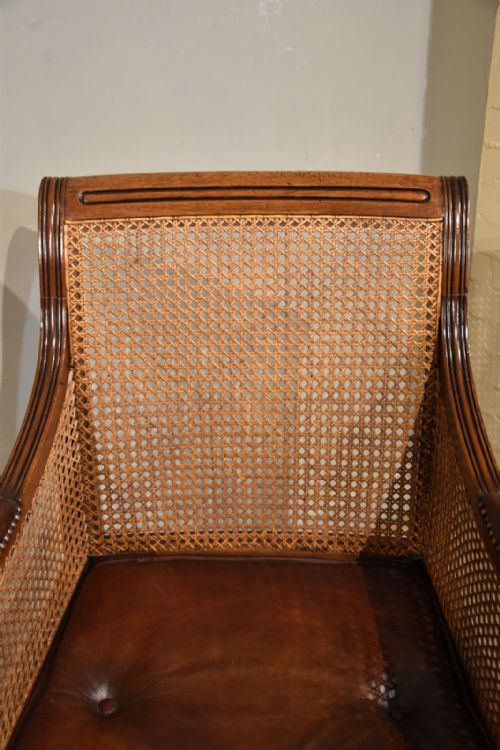 REGENCY CANE AND LEATHER BERGERE LIBRARY CHAIR - ADDITIONAL PHOTO 8