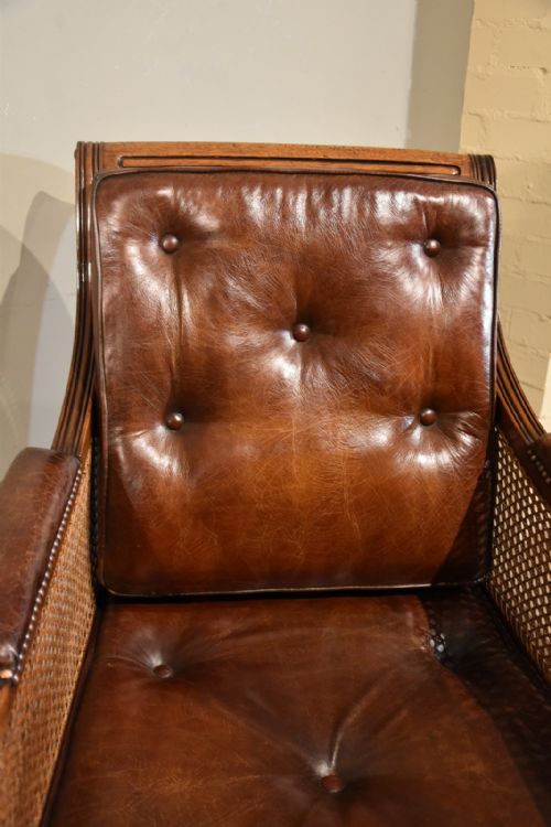 REGENCY CANE AND LEATHER BERGERE LIBRARY CHAIR - ADDITIONAL PHOTO 9