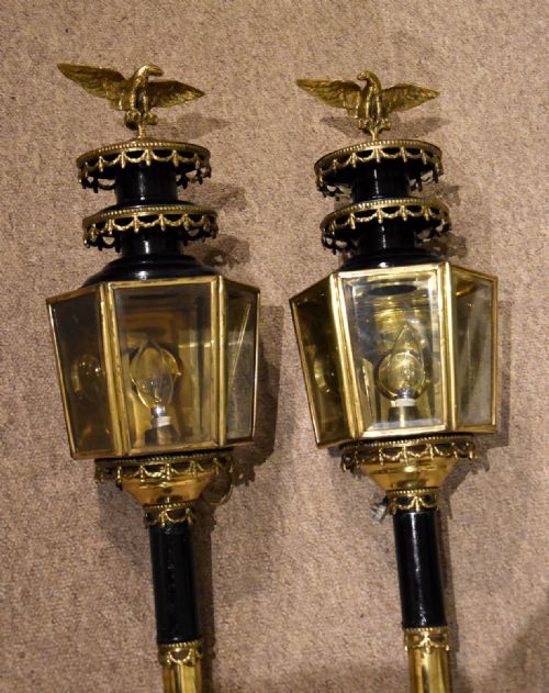 19TH CENTURY BRASS CONVERTED CARRIAGE LAMPS - ADDITIONAL PHOTO 2