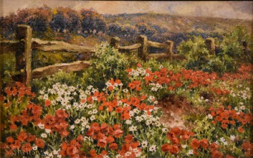 OIL PAINTING PAIR BY SIDNEY SHELTON POPPIES BY A COASTAL PATH - ADDITIONAL PHOTO 1