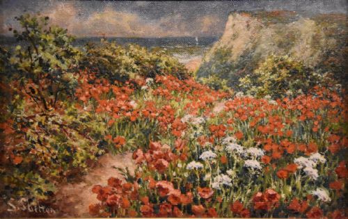 OIL PAINTING PAIR BY SIDNEY SHELTON POPPIES BY A COASTAL PATH - ADDITIONAL PHOTO 5