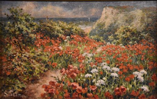 OIL PAINTING PAIR BY SIDNEY SHELTON POPPIES BY A COASTAL PATH - ADDITIONAL PHOTO 7