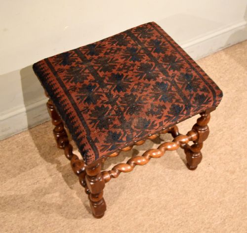 CHARLES II PERIOD WALNUT STOOL BARLEY TWIST LEGS - ADDITIONAL PHOTO 1