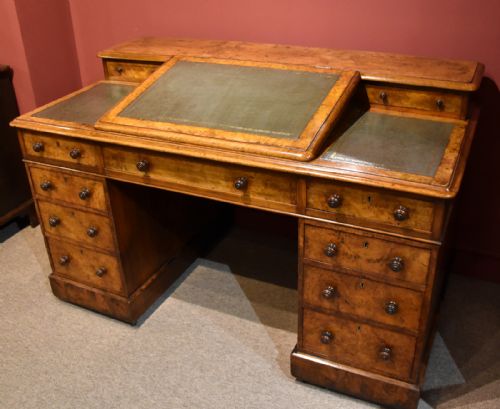 VICTORIAN BURR WALNUT TWIN PEDESTAL DESK - ADDITIONAL PHOTO 1