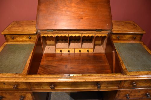 VICTORIAN BURR WALNUT TWIN PEDESTAL DESK - ADDITIONAL PHOTO 2