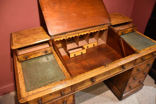 VICTORIAN BURR WALNUT TWIN PEDESTAL DESK - ADDITIONAL PHOTO 3