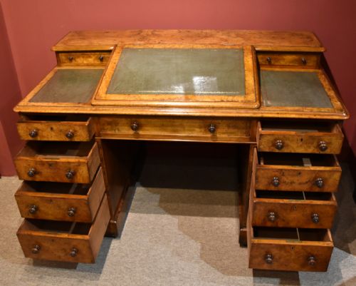 VICTORIAN BURR WALNUT TWIN PEDESTAL DESK - ADDITIONAL PHOTO 4
