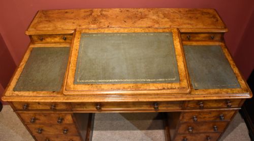 VICTORIAN BURR WALNUT TWIN PEDESTAL DESK - ADDITIONAL PHOTO 5