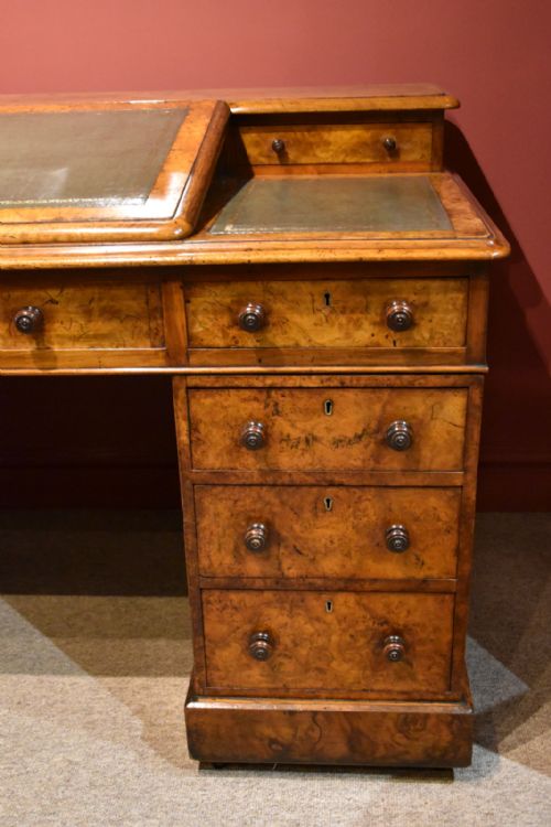 VICTORIAN BURR WALNUT TWIN PEDESTAL DESK - ADDITIONAL PHOTO 6