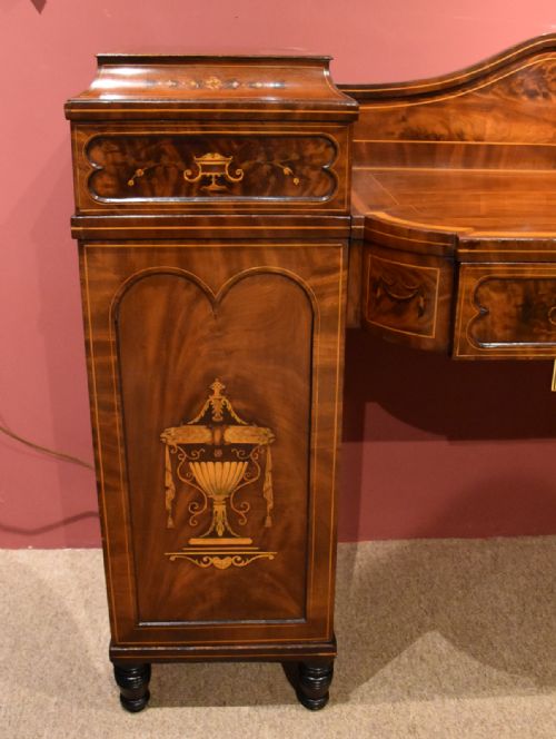 REGENCY FLAMED MAHOGANY INLAID PEDESTAL SIDEBOARD - ADDITIONAL PHOTO 4
