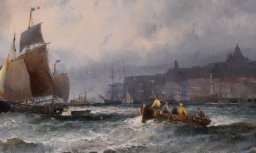 OIL PAINTING BY WILLIAM ANSLOW THORNLEY FRENCH FISHING BOATS OFF BOULOGNE - ADDITIONAL PHOTO 1