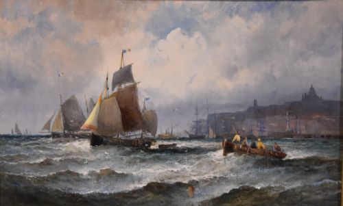 OIL PAINTING BY WILLIAM ANSLOW THORNLEY FRENCH FISHING BOATS OFF BOULOGNE - ADDITIONAL PHOTO 2