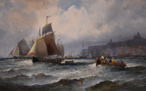 OIL PAINTING BY WILLIAM ANSLOW THORNLEY FRENCH FISHING BOATS OFF BOULOGNE - ADDITIONAL PHOTO 3