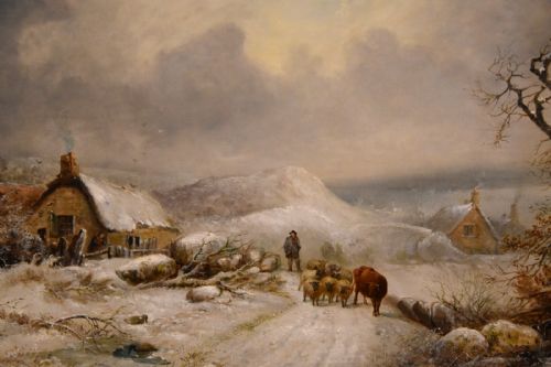 OIL PAINTING BY EDWARD CHARLES WILLIAMS DROVING HOME ON A WINTERS EVE - ADDITIONAL PHOTO 2