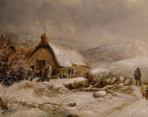 OIL PAINTING BY EDWARD CHARLES WILLIAMS DROVING HOME ON A WINTERS EVE - ADDITIONAL PHOTO 3