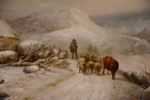 OIL PAINTING BY EDWARD CHARLES WILLIAMS DROVING HOME ON A WINTERS EVE - ADDITIONAL PHOTO 4