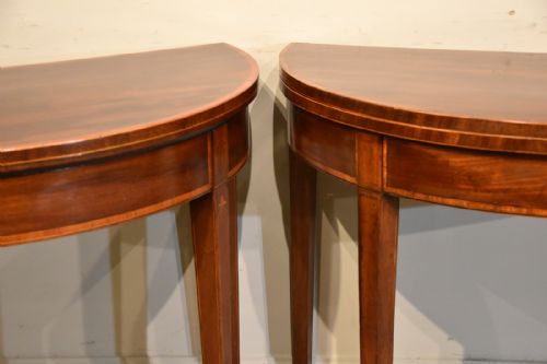 PAIR 18TH CENTURY MAHOGANY DEMI LUNE CARD TABLES - ADDITIONAL PHOTO 1