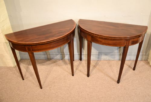 PAIR 18TH CENTURY MAHOGANY DEMI LUNE CARD TABLES - ADDITIONAL PHOTO 2