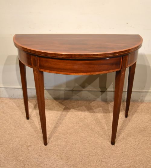 PAIR 18TH CENTURY MAHOGANY DEMI LUNE CARD TABLES - ADDITIONAL PHOTO 5