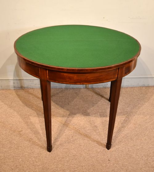 PAIR 18TH CENTURY MAHOGANY DEMI LUNE CARD TABLES - ADDITIONAL PHOTO 6
