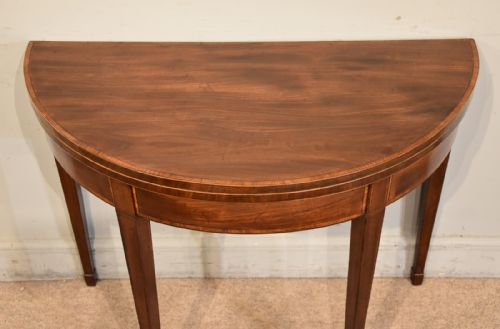 PAIR 18TH CENTURY MAHOGANY DEMI LUNE CARD TABLES - ADDITIONAL PHOTO 9