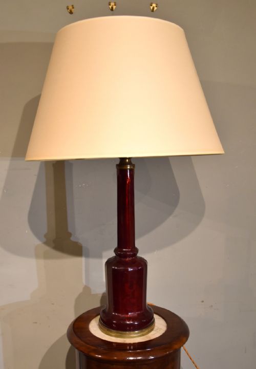 19TH CENTURY CRANBERRY GILDED GLASS LAMP - ADDITIONAL PHOTO 2