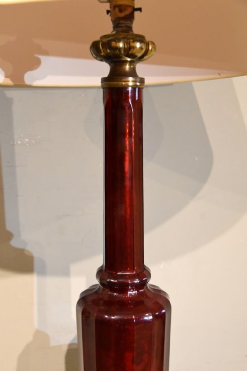 19TH CENTURY CRANBERRY GILDED GLASS LAMP - ADDITIONAL PHOTO 5
