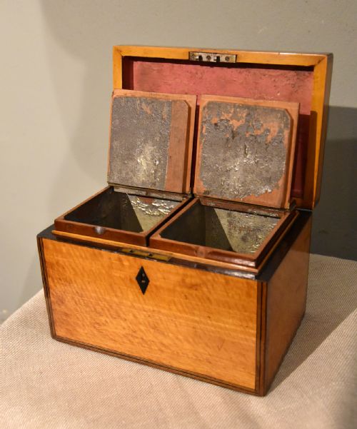 GEORGE III SATINWOOD TEA CHEST WITH TRADE LABELS - ADDITIONAL PHOTO 2