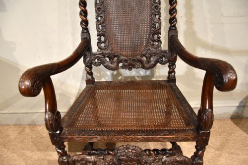 19TH CENTURY WALNUT HEAVILY CARVED ARMCHAIR - ADDITIONAL PHOTO 4