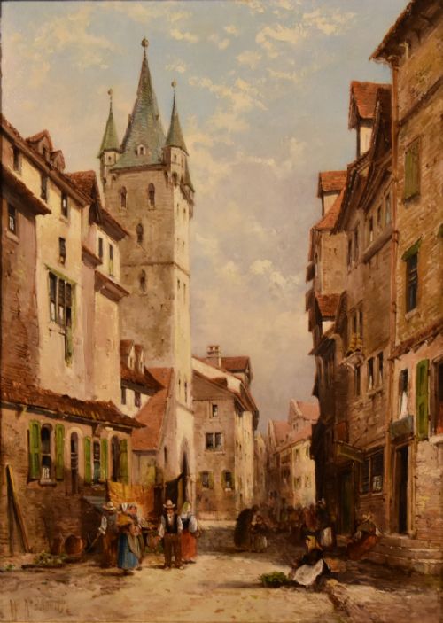 OIL PAINTING BY WILLIAM GEORGE MEADOWS A CONTINENTAL TOWN SCENE - ADDITIONAL PHOTO 1