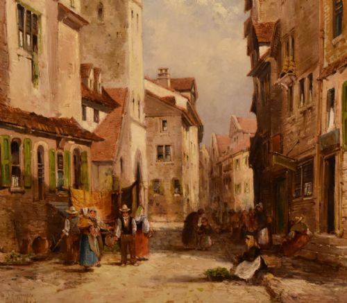 OIL PAINTING BY WILLIAM GEORGE MEADOWS A CONTINENTAL TOWN SCENE - ADDITIONAL PHOTO 2