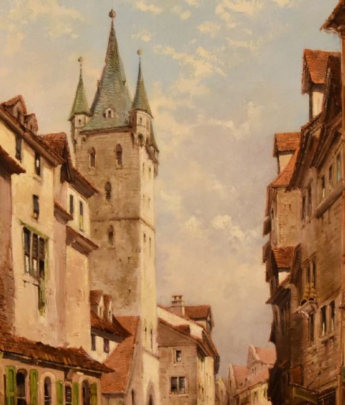 OIL PAINTING BY WILLIAM GEORGE MEADOWS A CONTINENTAL TOWN SCENE - ADDITIONAL PHOTO 3