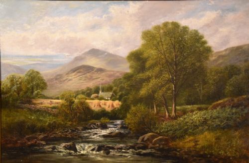 OIL PAINTING BY JAMES GUNSON ATKINSON NEAR ULPHA KIRK HOUSE ON THE RIVER DUDDON - ADDITIONAL PHOTO 1