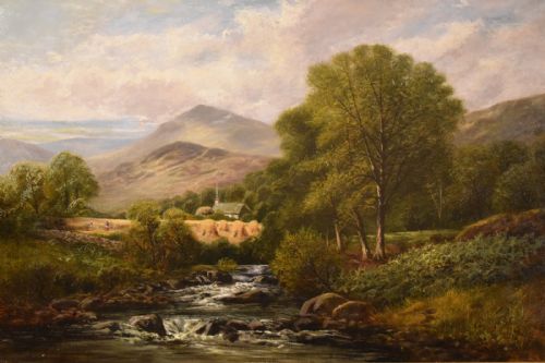 OIL PAINTING BY JAMES GUNSON ATKINSON NEAR ULPHA KIRK HOUSE ON THE RIVER DUDDON - ADDITIONAL PHOTO 2