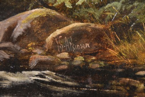 OIL PAINTING BY JAMES GUNSON ATKINSON NEAR ULPHA KIRK HOUSE ON THE RIVER DUDDON - ADDITIONAL PHOTO 3