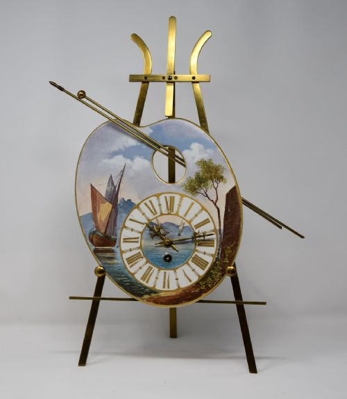 french mantel timepiece of artists palette form - CATEGORY: ANTIQUE CLOCKS - DATED 1900