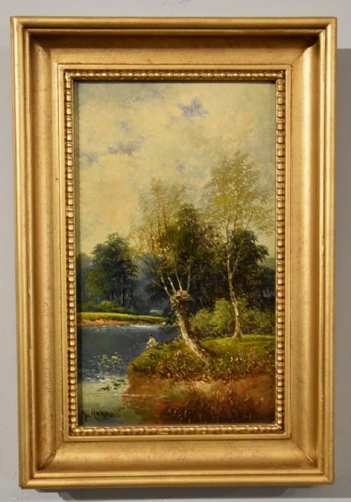 OIL PAINTING PAIR BY GEORGE HARRIS FISHING ON A DEVONSHIRE RIVER - ADDITIONAL PHOTO 5