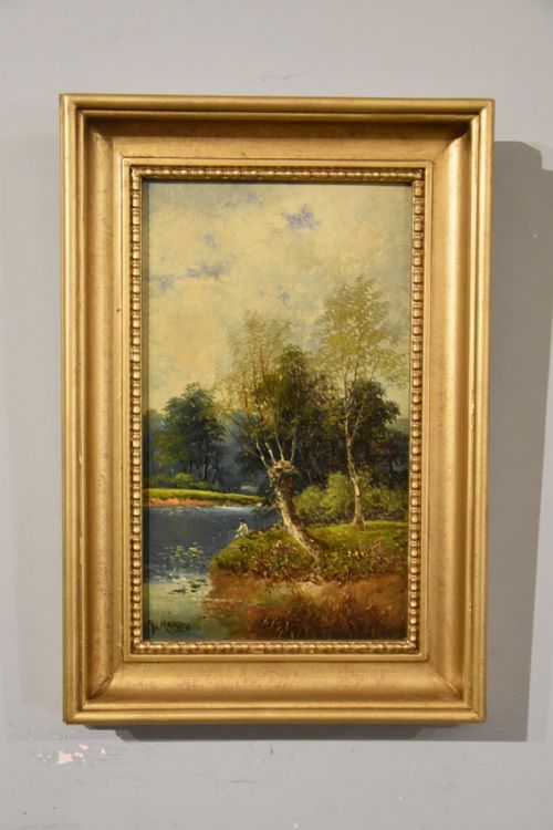 OIL PAINTING PAIR BY GEORGE HARRIS FISHING ON A DEVONSHIRE RIVER - ADDITIONAL PHOTO 6