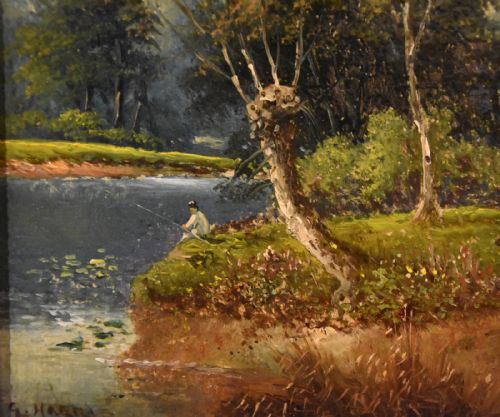 OIL PAINTING PAIR BY GEORGE HARRIS FISHING ON A DEVONSHIRE RIVER - ADDITIONAL PHOTO 7
