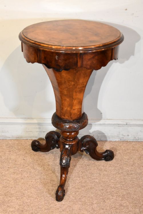 mid 19th century walnut trumpet shaped work table - CATEGORY: ANTIQUE FURNITURE - DATED 19TH CENTURY