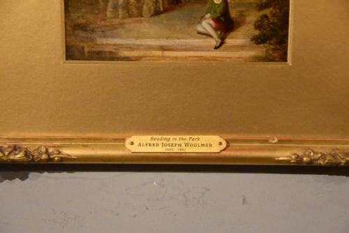 OIL PAINTING BY ARTHUR JOSEPH WOOLMER READING IN THE PARK - ADDITIONAL PHOTO 1