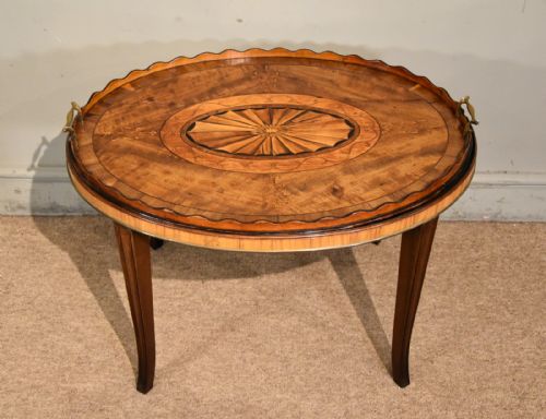 18TH CENTURY SATINWOOD INLAID OVAL TRAY ON STAND - ADDITIONAL PHOTO 1